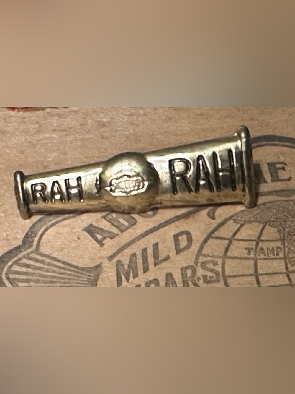Vintage 1930s Metal Pinback CHEERLEADER Megaphone RAH RAH Football Antique Pin